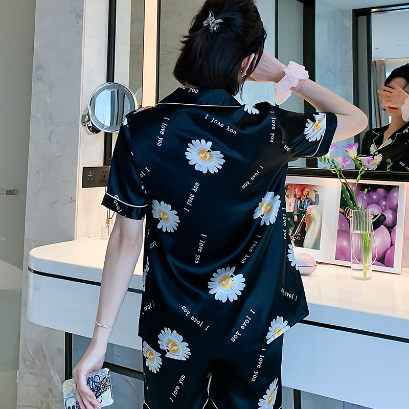 Bộ đồ ngủ pijama ngắn tay in hoa thời trang mùa hè cho nữ