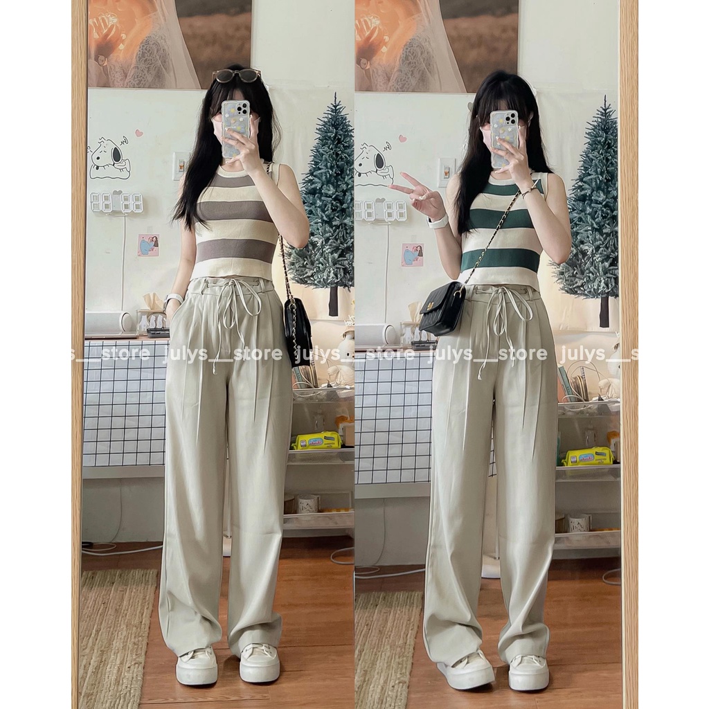 Quần ống suông ulzzang buộc nơ eo