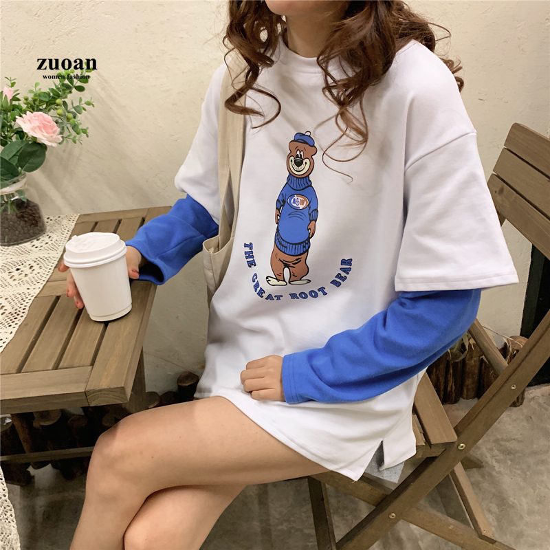 SUXI Áo Thun Nữ Tay Dài In Hình Hoạt Hình