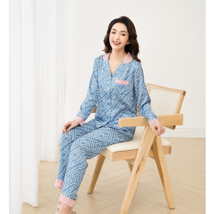 Đồ Ngủ Nữ Bộ Pijama Dài Tay Lụa Cao Cấp Mặc Nhà Sau Sinh Đẹp Thấm Hút Thoáng Mát - VADESI