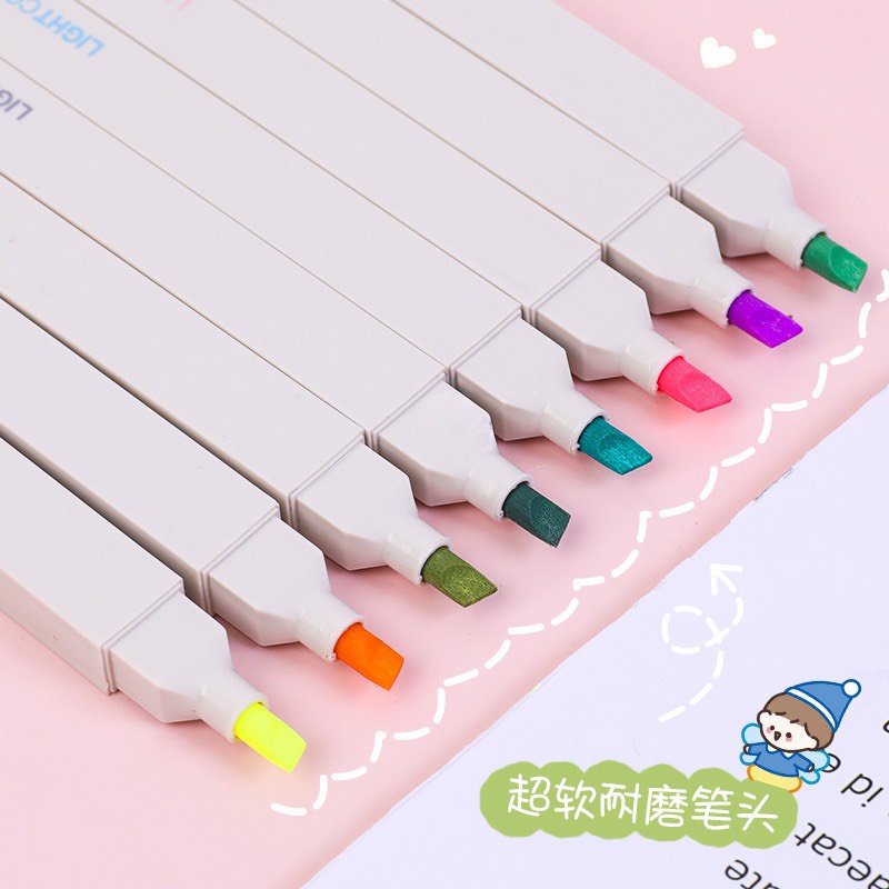 Bút Nhớ Dòng 2 Đầu Nhiều Màu Pastel Xinh Xắn Dành Cho Học Sinh Bút Highlight Đánh Dấu Dạ Quang Mascaron