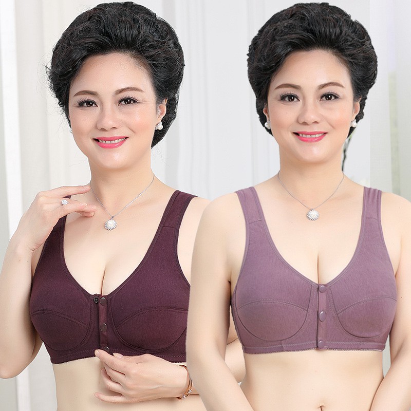 Áo Ngực Cotton Mềm Mại Không Gọng Cup 36-46 B C Cài Trước Dày 0.3cm Không Đường May