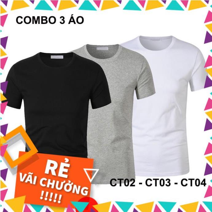 Combo 3 áo thun cổ tròn chất cotton thun lạnh dáng body thời trang _vifa