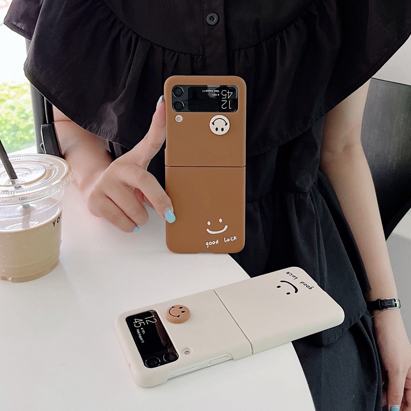 Ốp Điện Thoại Họa Tiết Mặt Cười Hoạt Hình Sang Trọng Phong Cách Hàn Quốc Cho Samsung Galaxy Z Flip 3 5G Z Flip4