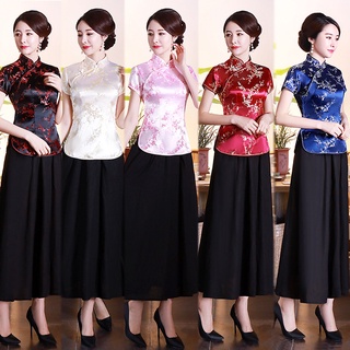 Áo sườn xám cỡ lớn có váy đen cho nữ