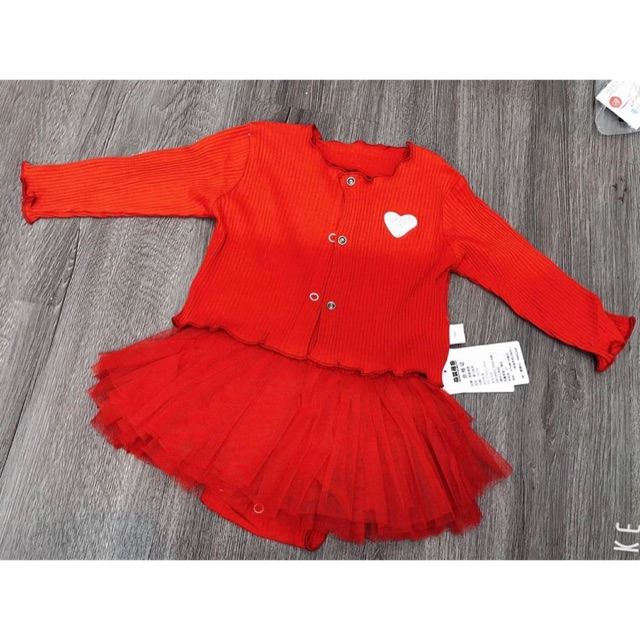Set váy len đỏ cho bé gái