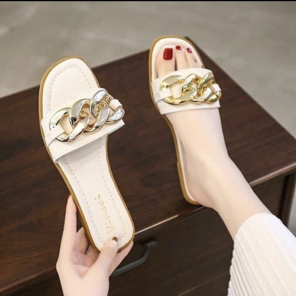 Dép lê nữ-Dép nữ quai ngang xích to phong cách cá tính