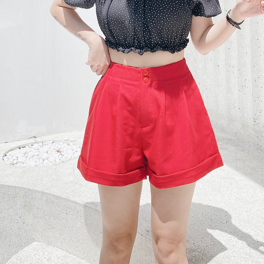 Quần Short Ngắn 2 Nút - Màu Đỏ 🎀 Basic Short 🎀 - bynhien.boutique