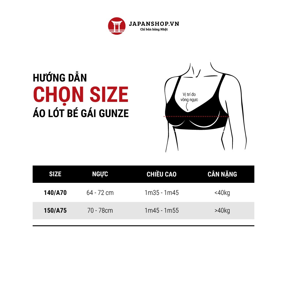 Áo lót bé gái Pied Clair Gunze QPE0370 đai lưng định hình, kháng khuẩn, khử mùi mồ hôi