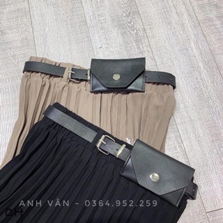 Chân váy xếp li da lộn