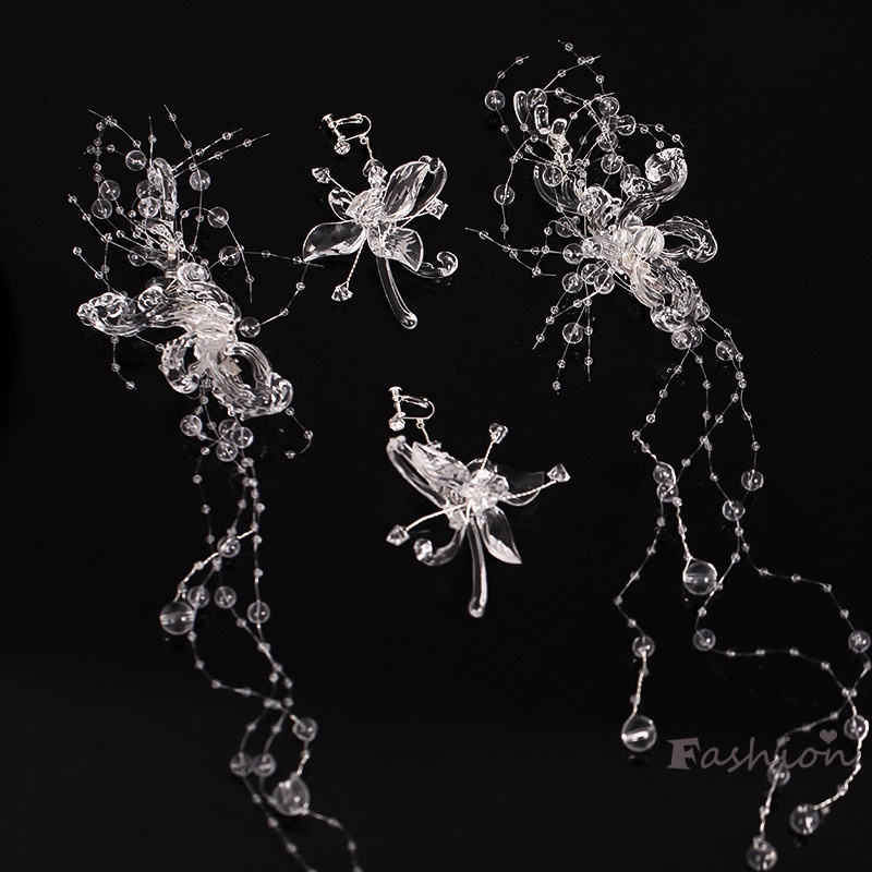 1 Set Kẹp Tóc Và Khuyên Tai Handmade Đính Đá Pha Lê Lấp Lánh Cho Cô Dâu