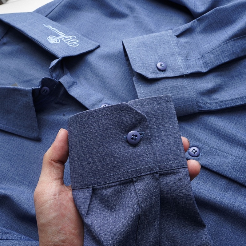 Áo sơ mi nam tay dài co giãn vải bố cao cấp thêu chữ tiệp màu