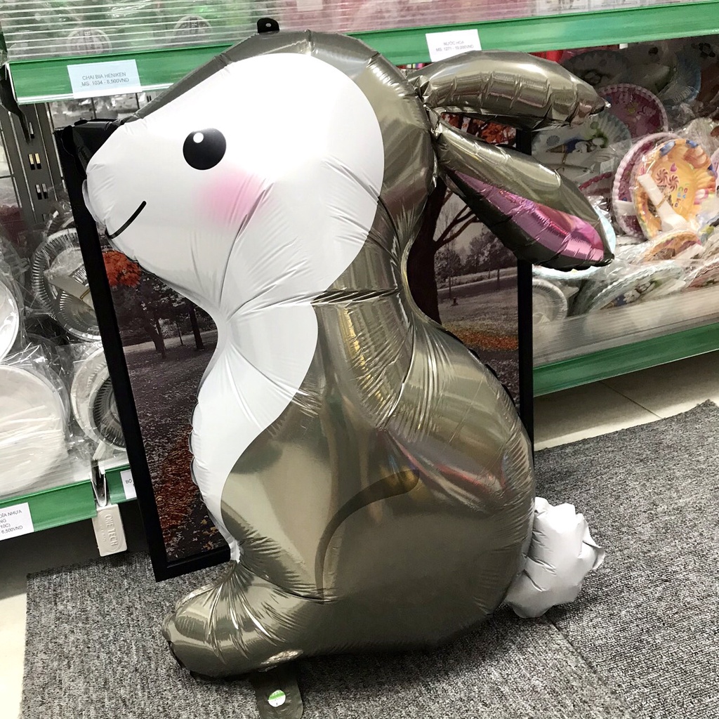 Bóng nhôm thỏ trắng xám 55cm trang trí sinh nhật HPBD