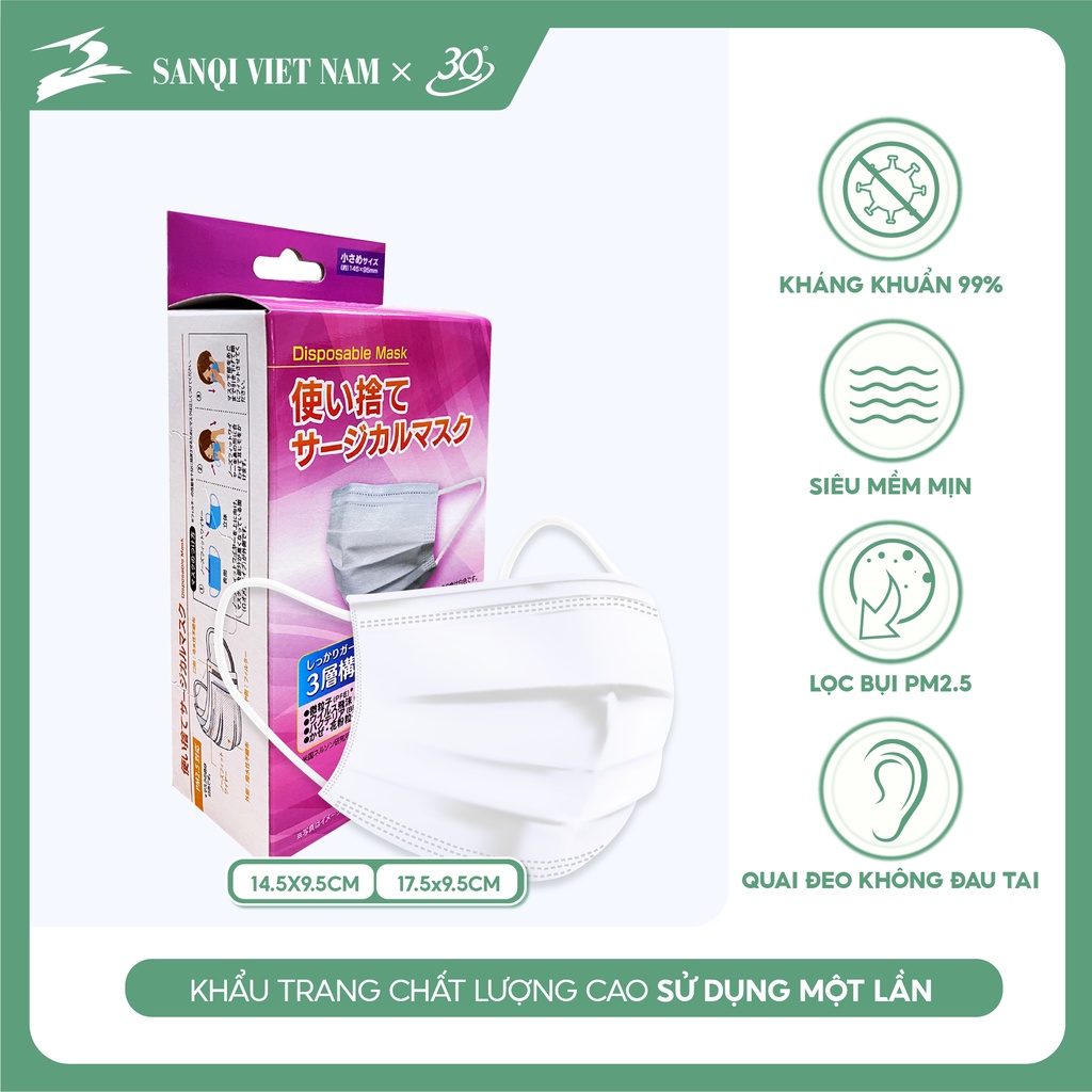 Khẩu trang y tế Nam Nữ 3 lớp kháng khuẩn thương hiệu 3Q chính hãng