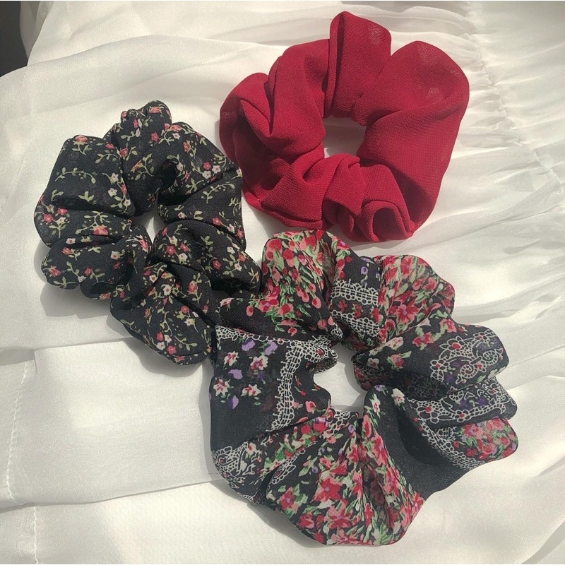 Chun buộc tóc vải Betterista (scrunchy scrunchies) nhiều màu và hoa