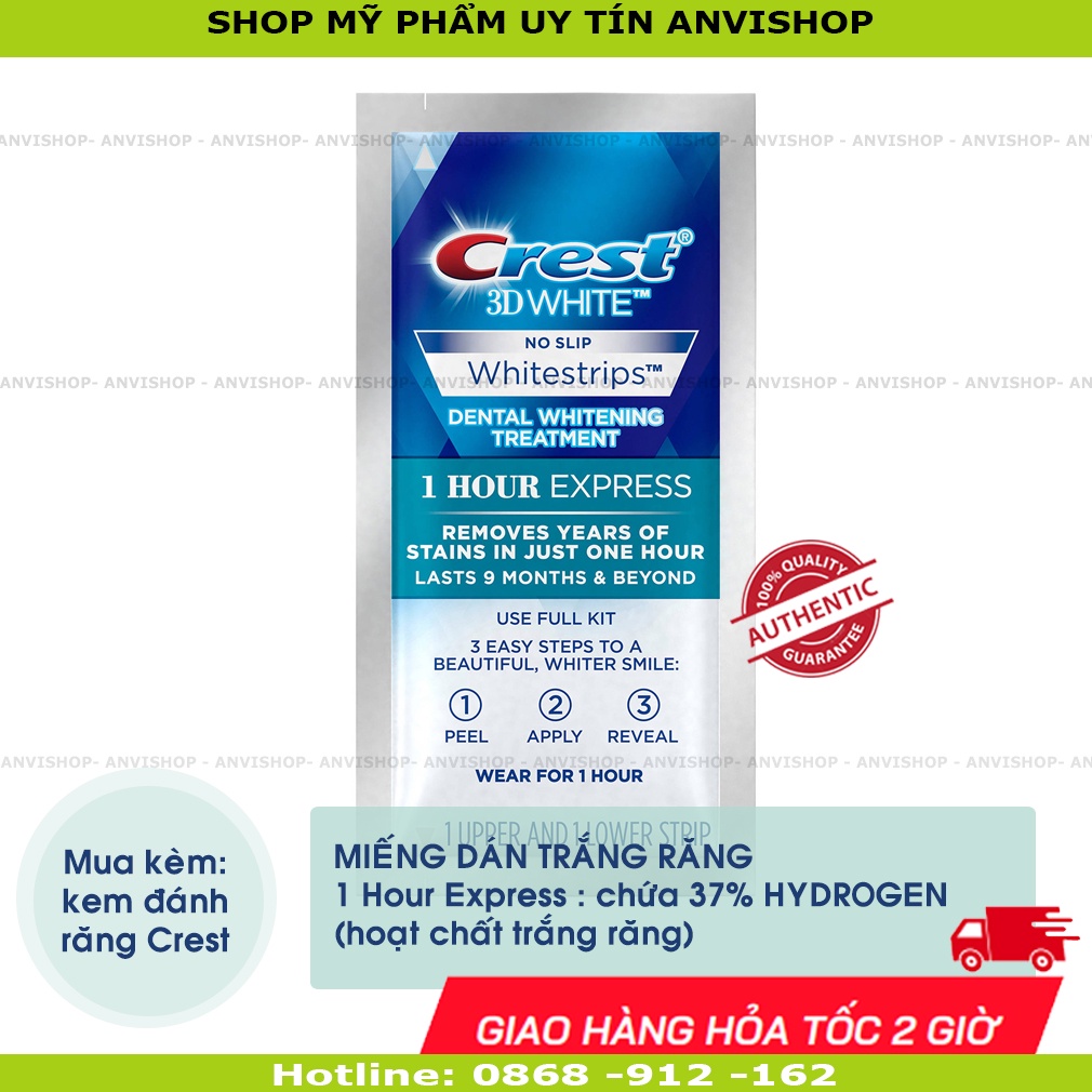 Miếng dán trắng răng Crest 3D White - Dán trắng răng Crest (1 gói)