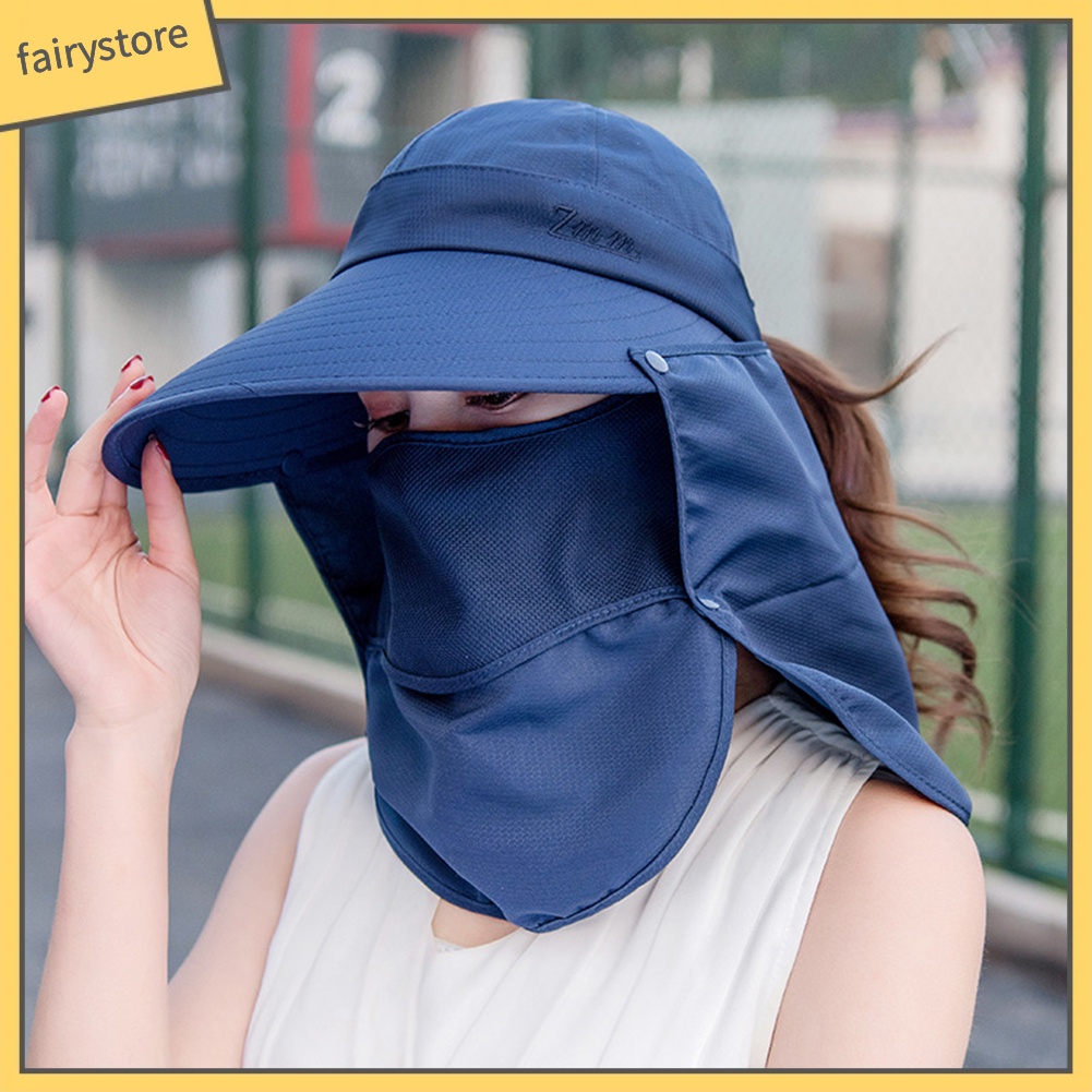 Mũ bảo vệ chống nắng đa năng dành cho nữ có vành rộng có tích hợp tấm che mặt có thể tháo rời