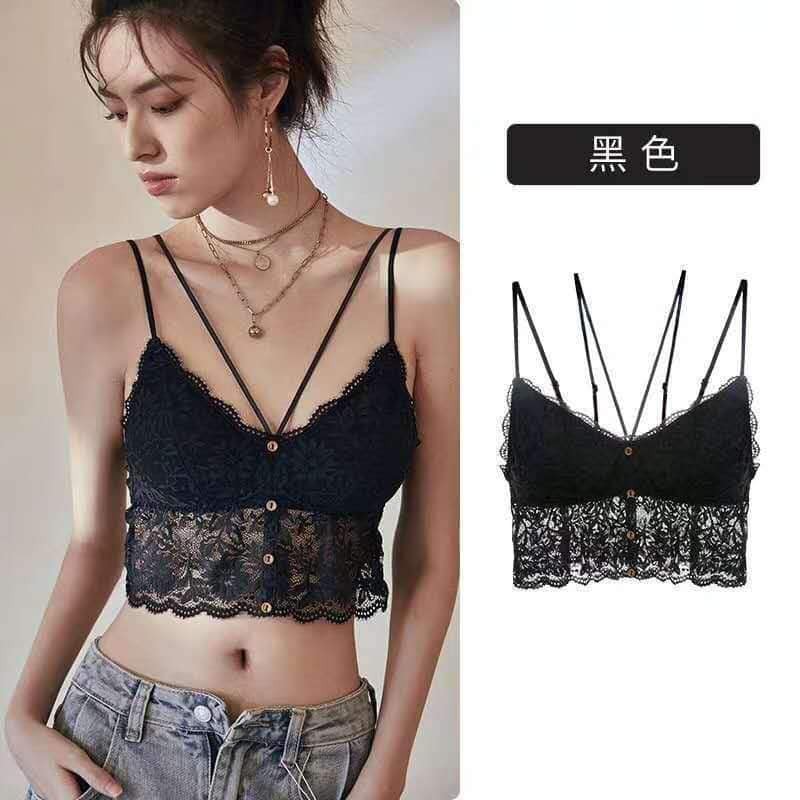 Áo lót nữ bra ren kèm mút ngực phối cúc dây chéo cao cấp