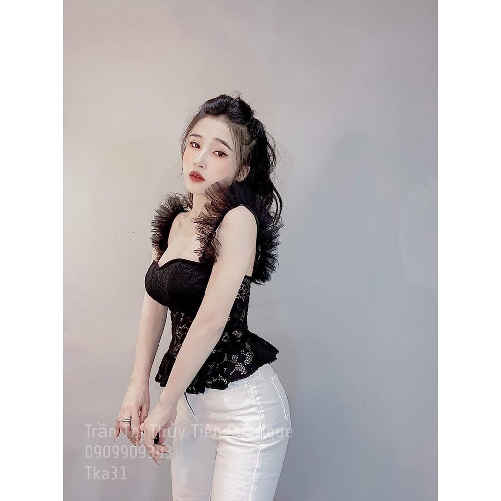 hot hit áo kiểu ren lưới hot hit kèm mút (lưng nhún chun) cực sexy tôn dáng