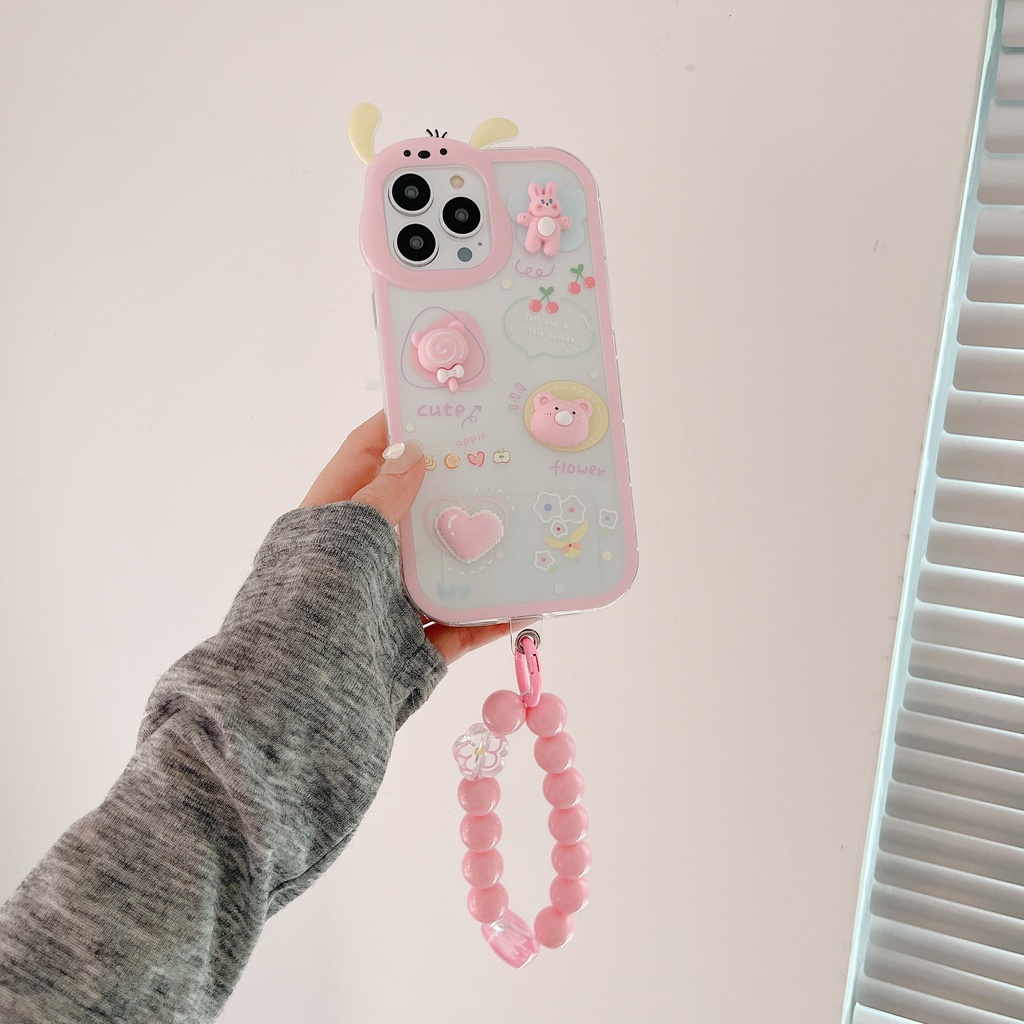 Ốp Điện Thoại Tpu Silicon Mềm Trong Suốt Hình Tai Thỏ 3D Đính Ngọc Trai Cho iphone 13 12 11 Pro XS Max XR