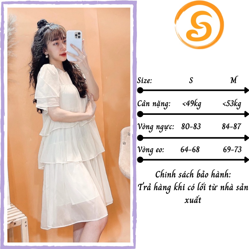 Váy nữ babydoll bánh bèo cổ tròn tay phồng nhiều tầng Shinosha V0025 | BigBuy360 - bigbuy360.vn