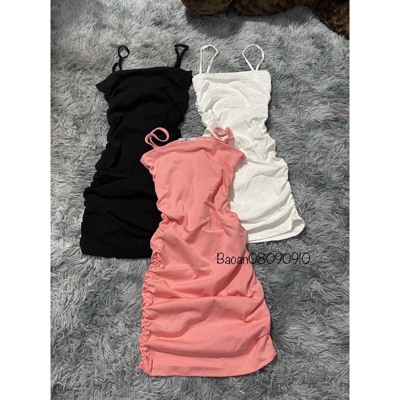 Đầm 2 dây ôm body nhún sườn chất vải thun Borip Free Size dưới 53kg dành cho nữ