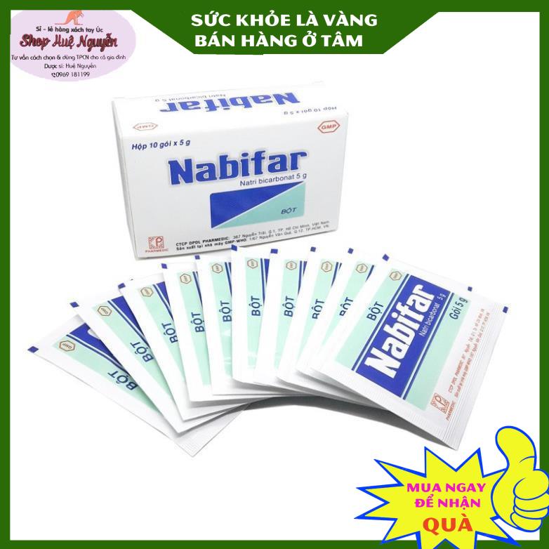 Muối Nabifar - muối rửa vệ sinh phụ nữ - tạo môi trường kiềm, tăng khả năng sinh trai , hộp 10 gói