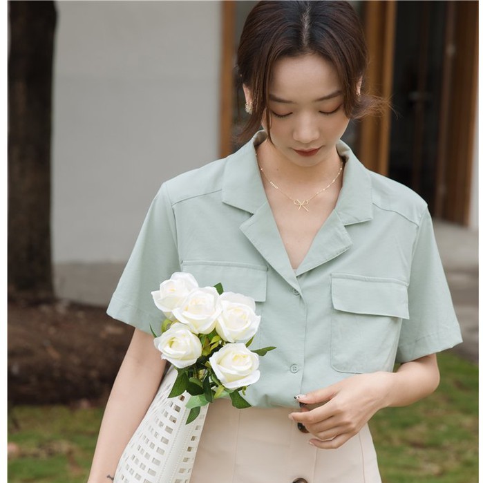 {EVACICI}Sơ Mi Cổ Vest Túi Ngực Nhiều Màu HOTHIT. Sơ Mi Nữ Cổ Vest Túi Ngực Chất Vải Đũi Siêu Mát {ẢNH THẬT}