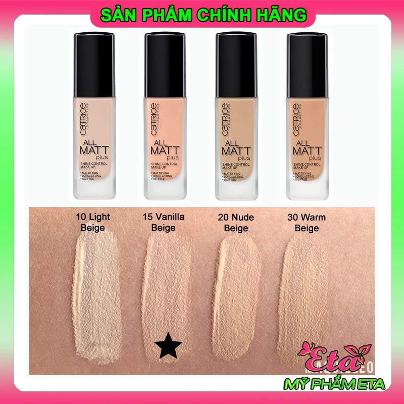 Kem nền Catrice ALL MATT PLUS 18h mỏng mịn, không bí da 30ml