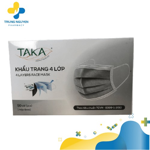 Khẩu trang than hoạt tính 4 lớp Taka (50 cái/Hộp)