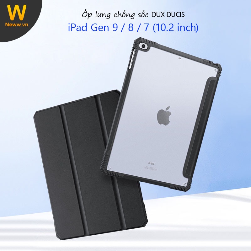 Ốp lưng Dux Ducis iPad 9 / 8 / 7 (10.2 inch) Chống sốc, Kiểu bao da, Mặt lưng trong, Góc răng cưa