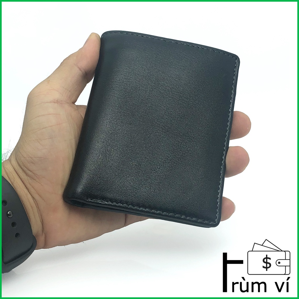 [ Mẫu Hot ] Ví da bò gập đứng màu đen [ Bảo hành 2 năm chất da, Full hộp ]