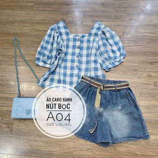 Bigsize Áo caro xanh nút bọc A04