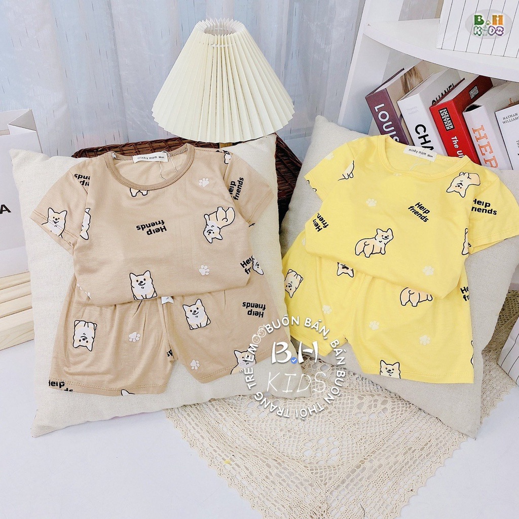 Bộ minky thun lạnh cộc tay hình Cún cho bé
