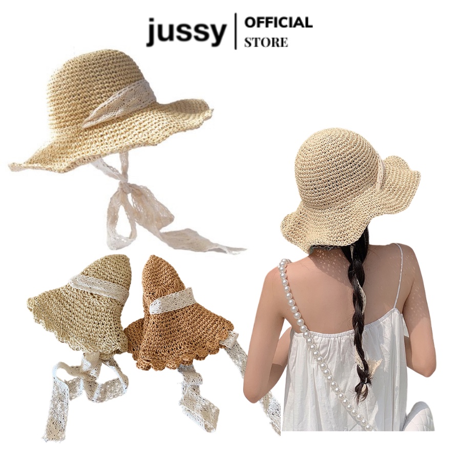Mũ Cói Mềm Viền Ren Vinatge JMC02 Jussy Fashion Phong Cách Nón Cói Đi Biển Nơ Ren Có Size Cho Mẹ Và Bé Nhiều Màu Hot