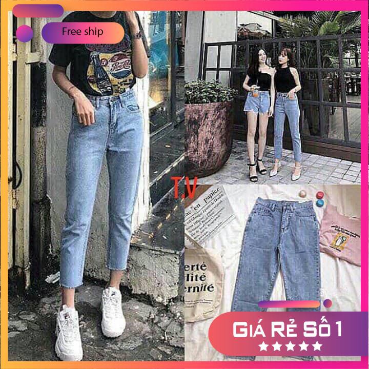 Quần bò nữ ♥️FREESHIP♥ quần suông cắt rua gấu.