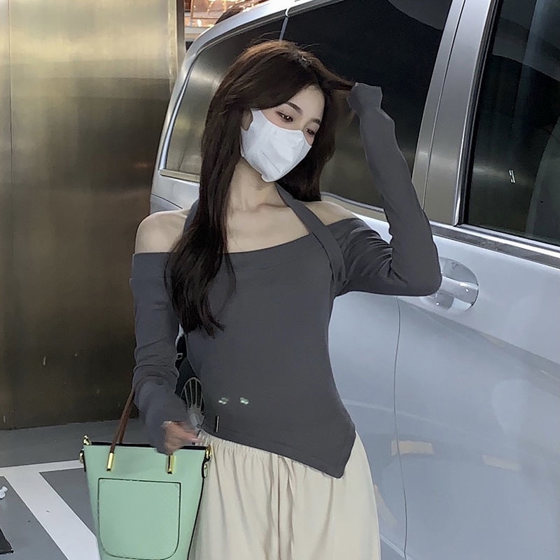 Áo thun tay dài màu đen thời trang mùa thu 2021 AIMEIBEAUTY cho nữ