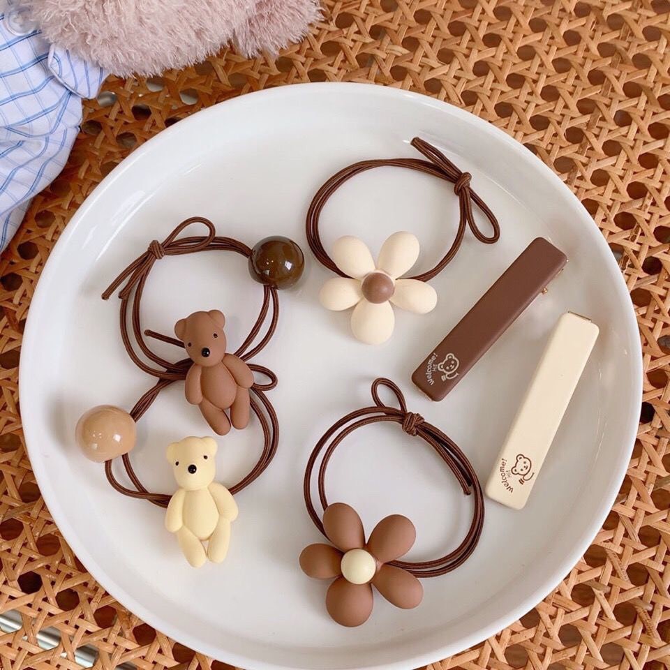 Cột tóc và kẹp tóc gấu teddy và hoa nhựa phong cách Hàn Quốc Mua Tất (muatatshop)