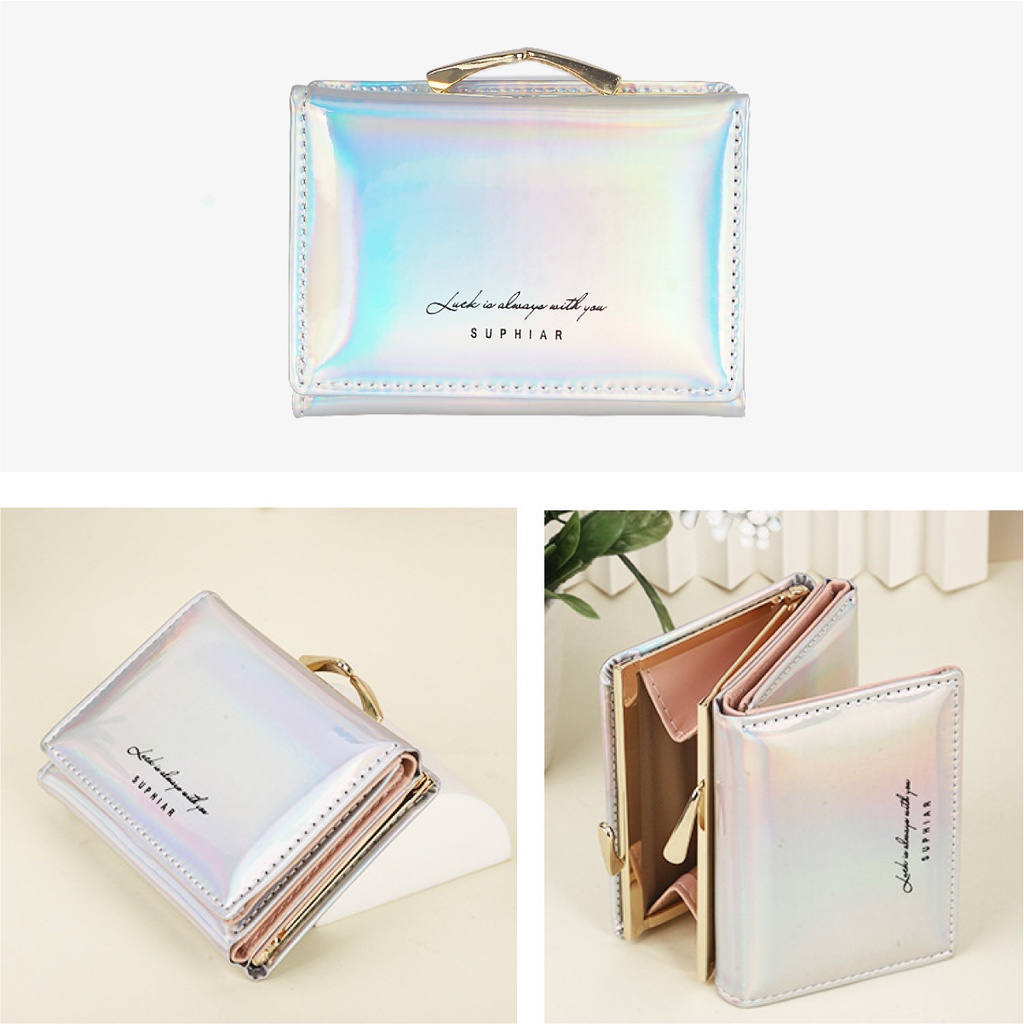 Ví nữ mini cầm tay da bóng GENZZZ đính đá nhỏ gọn nhiều ngăn tiện dụng chất da cao cấp V024