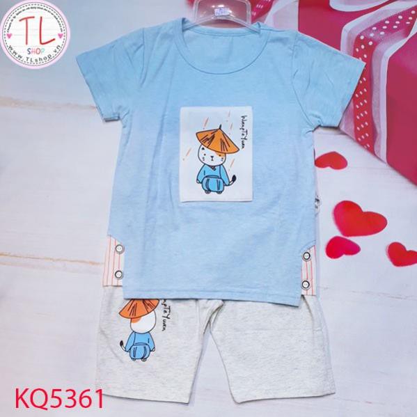 Thời Trang Trẻ Em -Bộ Quần áo mèo đội nón phối nút hai bên – Quần Áo Bé Trai - Bộ Bé Trai - Quần Áo Bé Gái - Bộ Bé