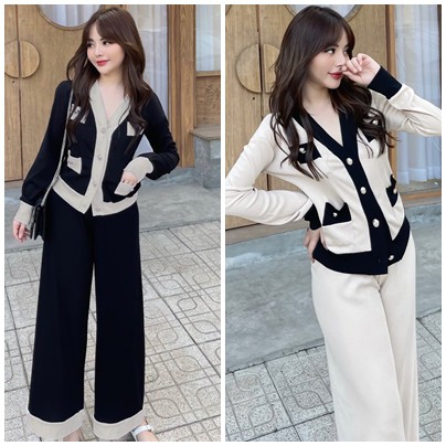 SET BỘ PHỐI TÚI CỔ V QUẦN ỐNG RỘNG