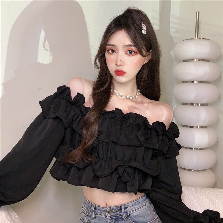 áo croptop nữ Áo Crop Top Lệch Vai Phối Bèo Thời Trang Cho Nữ JL-TX-191