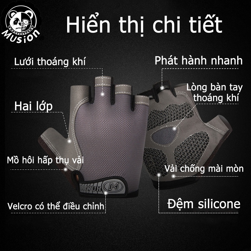 Găng tay thể thao hở ngón phối lưới thoáng khí