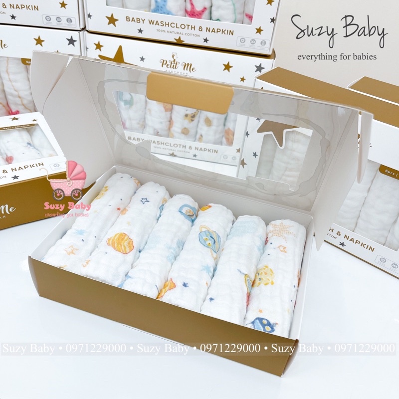 Khăn Sữa Petit Me 6 Lớp Cotton Organic hộp 6 chiếc