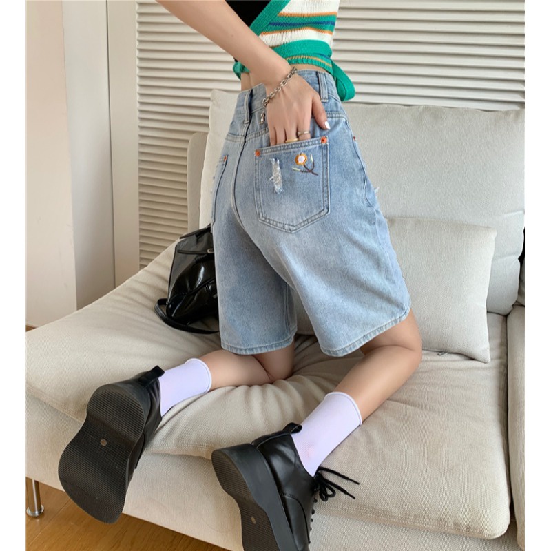 Quần Short Denim Lưng Cao Ống Rộng Plus Size Phong Cách Hàn Quốc Cho Nữ