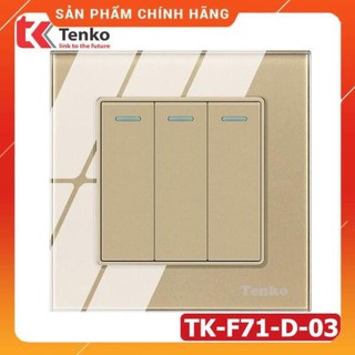 [ Chính Hãng ] Công Tắc 3 Âm Tường Mặt Kính Cường Lực Chống Xước - Chống Va Đập Tenko TK-F71-D-03 Màu Vàng
