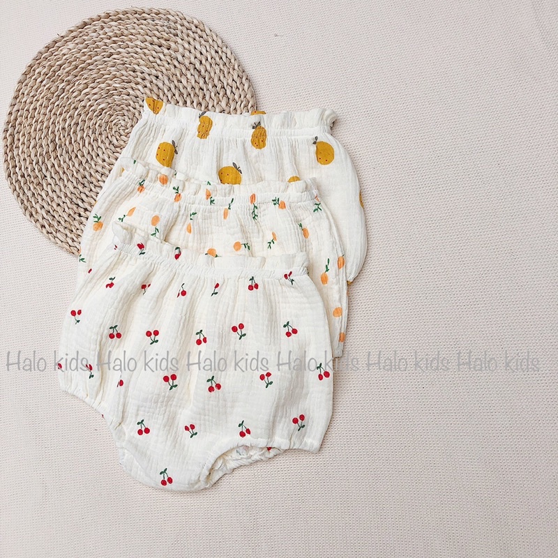 Quần bí chất liệu xô muslin hoạ tiết xinh xắn cho bé gái