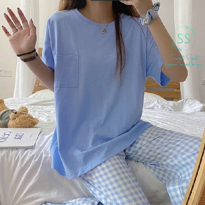 Bộ đồ ở nhà mùa xuân phiên bản Hàn Quốc kẻ sọc siêu dễ thương