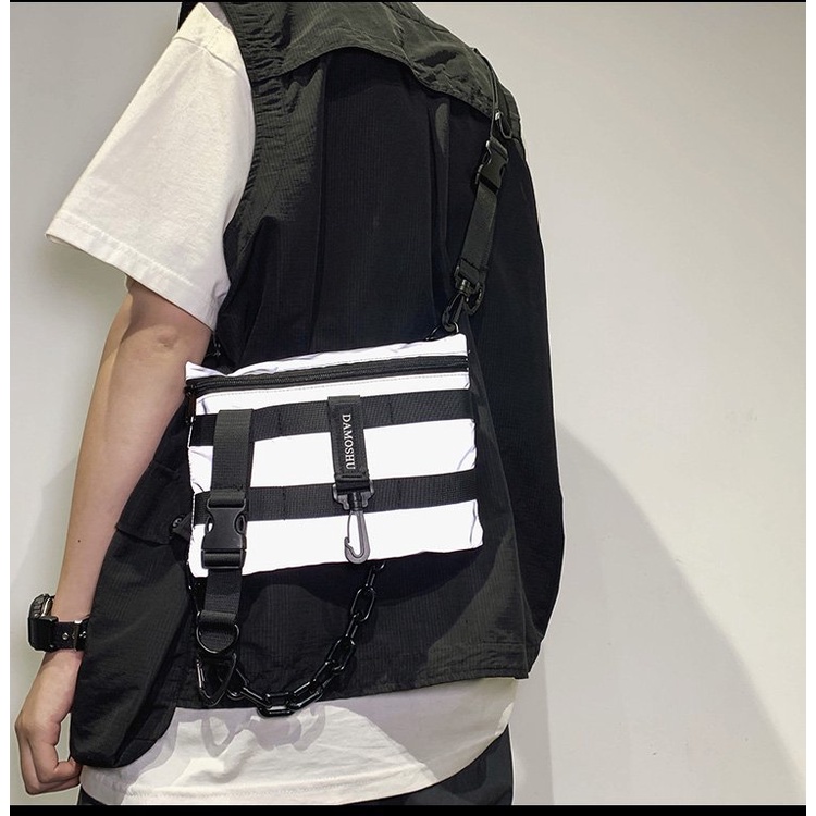 Túi Đeo Trước Ngực Chain Dạ Quang Màu Đen Unisex Quảng Châu Street Style Menswear Đi Quẩy Rave Fanny Bag Ngầu Darkwear