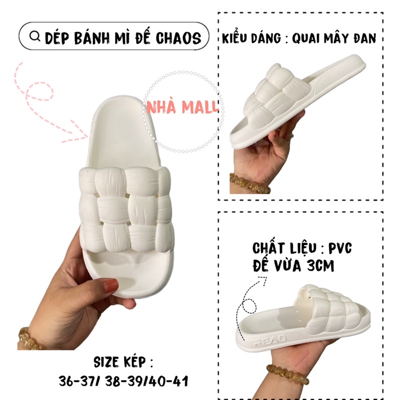 Dép bánh mì nữ quai mây đan đế Chaoss đế tăng 3cm